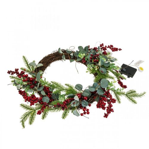 Floristik24 Guirlanda de porta de Natal iluminada com bagas Guirlanda LED Ø37cm
