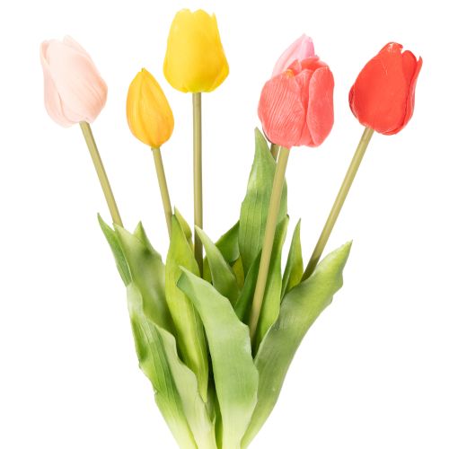 Buquê de tulipas artificiais, colorido, decoração realista, alta qualidade para casa, 43 cm, 7 peças.