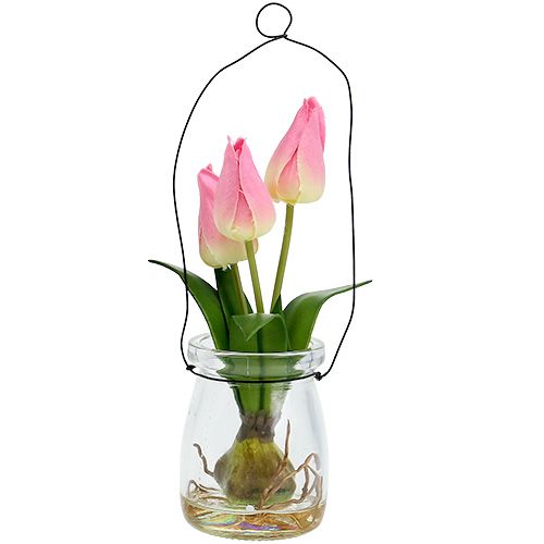 Floristik24 Tulipa em vidro rosa H22,5cm 1p
