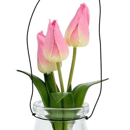 Floristik24 Tulipa em vidro rosa H22,5cm 1p