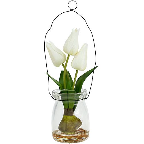 Floristik24 Tulipa branca em vidro Alt.21cm 1p