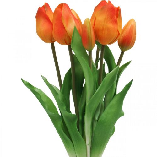 Tulipa artificial laranja buquê de flores artificiais 38cm 7pcs