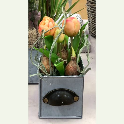 Itens Flores Artificiais em Vaso Tulipas Artificiais Rosa Amarelo 22,5cm
