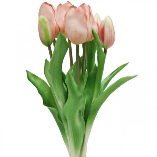 Itens Tulipas artificiais Real-Touch pêssego rosa 38 cm, cacho de 7 unidades
