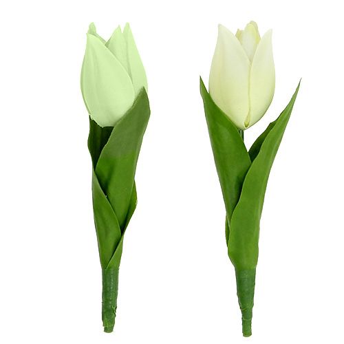 Decoração de primavera, tulipas artificiais, flores de seda, tulipas decorativas verde/creme 12 peças