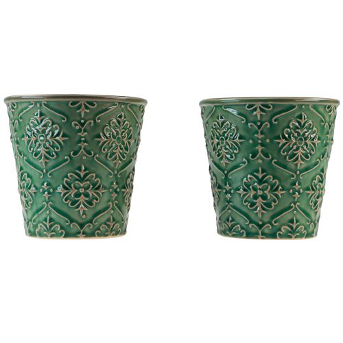 Itens Plantador de cerâmica crackle esmalte verde Ø10cm Alt.13cm 2 unidades