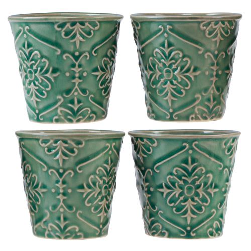 Floristik24 Plantador de cerâmica crackle esmalte verde Ø7cm Alt.8cm 4 unidades