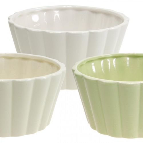 Floristik24 Plantador, cerâmica, plantador decorativo, redondo, padrão de onda, Ø16cm 3pcs