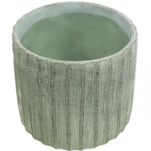 Floristik24 Floreira Cerâmica Verde Retrô Listrado Ø19,5cm A17,5cm