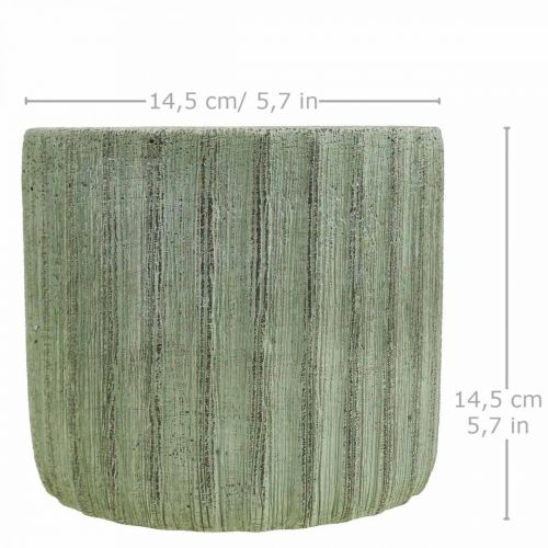Floristik24 Plantador Cerâmica Verde Retrô Listrado Ø16,5cm A14,5cm