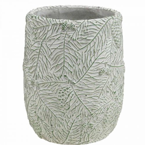 Floristik24 Plantador de cerâmica verde branco cinza ramos de pinho Ø12cm H17,5cm