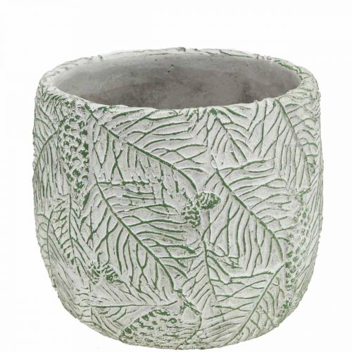 Floristik24 Plantador de cerâmica verde branco cinza ramos de abeto Ø13,5cm H13,5cm