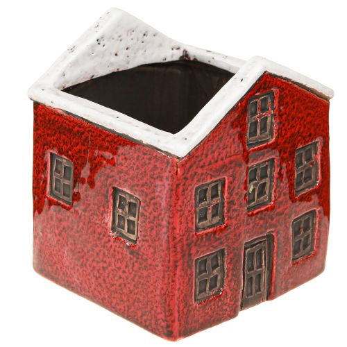 Floristik24 Vaso de cerâmica casa Advento vermelho e branco 10×10×12cm