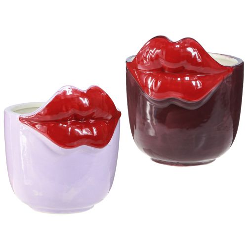 Floristik24 Vaso de cerâmica para boca de beijo rosa roxo Ø14,5cm 2 unidades