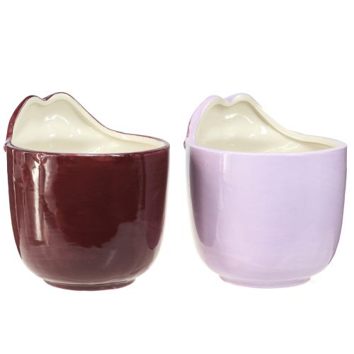 Floristik24 Vaso de cerâmica para boca de beijo rosa roxo Ø14,5cm 2 unidades