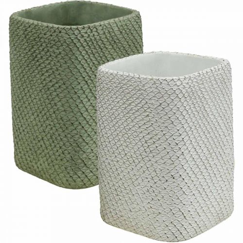 Itens Plantador de cerâmica branco verde malha relevo 14x14cm H21.5cm 2pcs