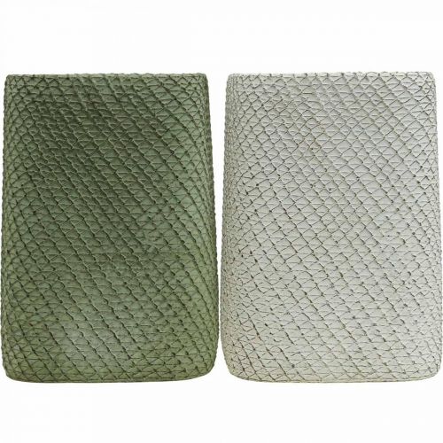 Itens Plantador de cerâmica branco verde malha relevo 14x14cm H21.5cm 2pcs