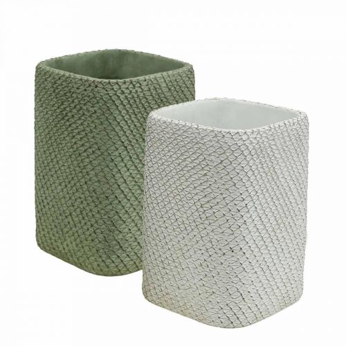 Floristik24 Plantador de cerâmica branco verde malha relevo 12x12cm H17.5cm 2pcs