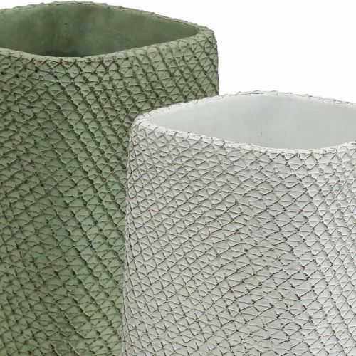 Itens Plantador de cerâmica branco verde malha relevo 12x12cm H17.5cm 2pcs