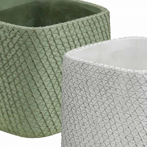 Itens Plantador de cerâmica branco verde relevo malha 17x17cm H15cm 2pcs