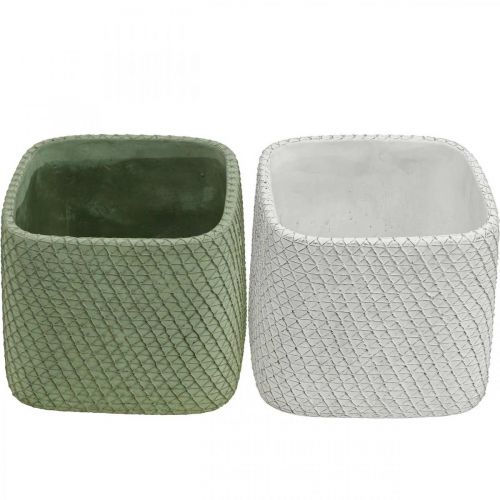 Floristik24 Plantador de cerâmica branca verde malha de relevo 13,5x13,5cm H13cm 2pcs