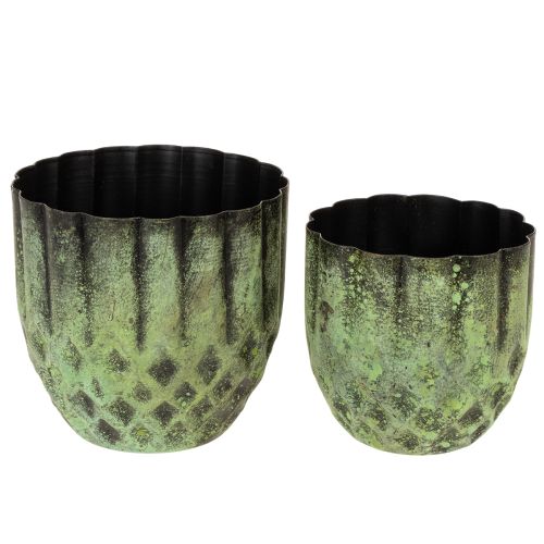 Itens Vaso de flores vintage em metal, verde, Ø14/12cm, conjunto de 2