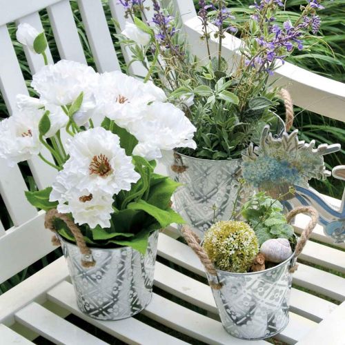 Itens Vaso com motivos florais, vaso de metal para plantar, vaso com alças de Ø25,5cm