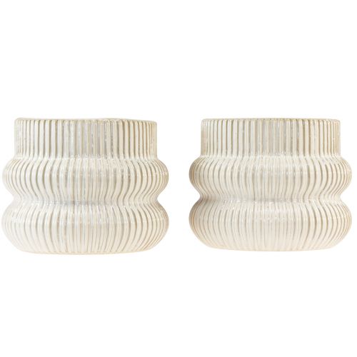 Itens Vaso de cerâmica com padrão ranhurado Ø10cm Alt.11cm 2 unidades