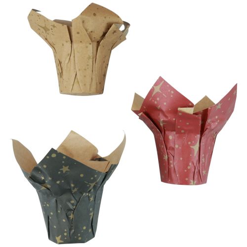 Papel para plantador estrelas vermelho/antracite/natural Ø4,5cm Alt.6cm 9 peças