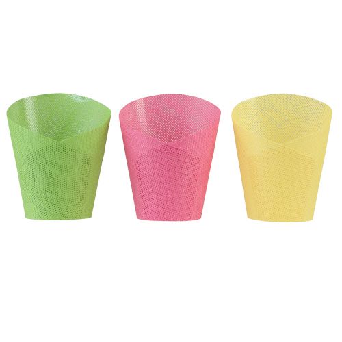 Papel para plantador tecido rosa, amarelo, verde Ø7cm Alt.13cm 12 unidades