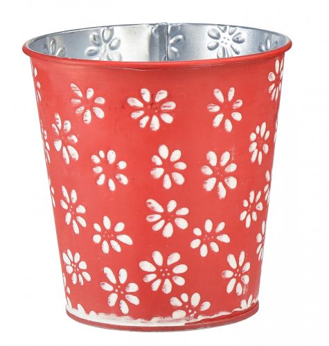 Itens Vaso de flores vermelho branco floral metal Ø12,5cm Alt.11,5cm