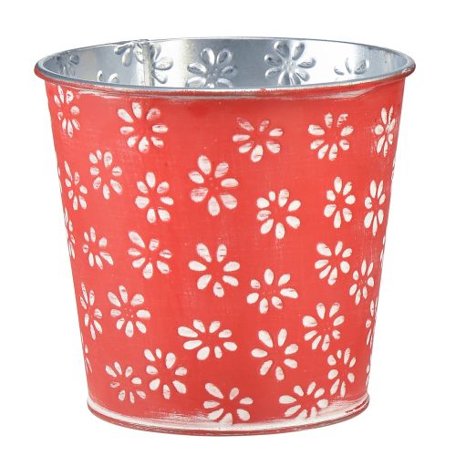 Itens Plantador mini vaso de flores vermelho branco metal floral Ø10,5cm Alt.10,5cm