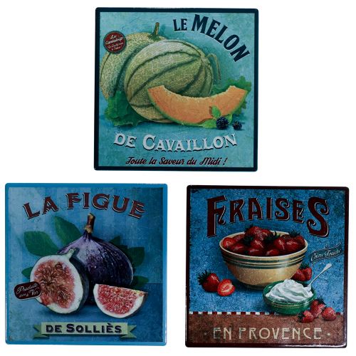 Floristik24 Bases para copos em cerâmica com motivo de frutas vintage 15x15cm 3 unidades