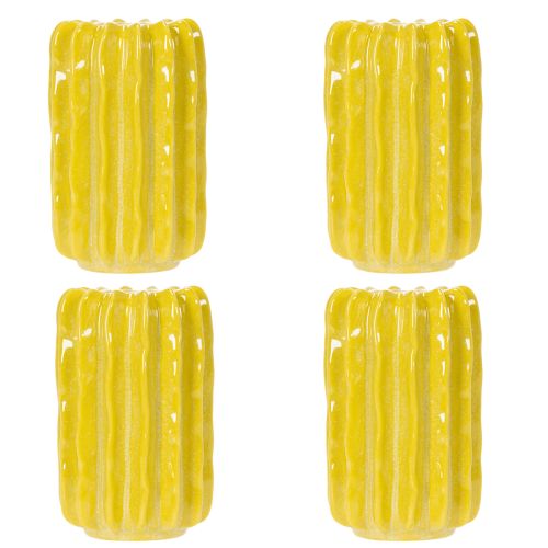 Itens Vaso de cerâmica em formato de cacto, com design canelado para decoração moderna, 13 cm, conjunto de 4 peças.