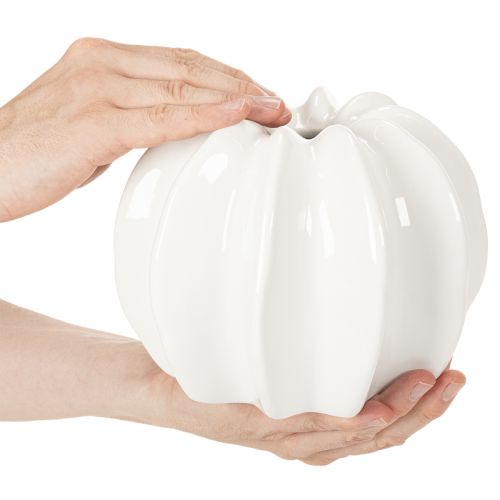 Vaso decorativo em formato de abóbora, com acabamento brilhante, ideal para decoração de outono na sala de estar, 19 cm | Floristik24.pt