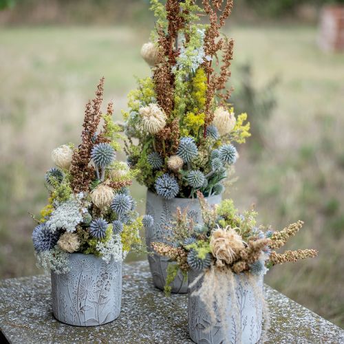 Floristik24 Jarra jarra branca de concreto com flores em relevo vintage Ø14,5cm
