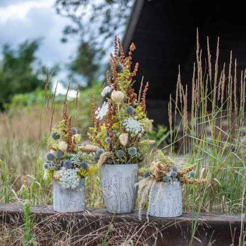 Itens Vaso vaso de flores branco concreto com flores em relevo Ø12,5cm 2 peças