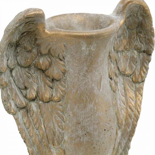 Floristik24 Vaso decorativo feito de concreto, ânfora com asas de anjo dourado aspecto vintage W20,5cm A26cm