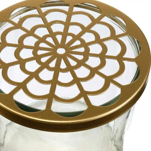 Floristik24 Jarra de vidro com tampa de encaixe, grade de encaixe, jarra de mesa com auxiliar de encaixe H10cm Ø10cm