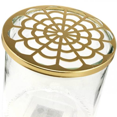 Floristik24 Jarra com tampa metálica, auxiliar de encaixe, jarra de vidro com encaixe de encaixe, decoração de mesa A15cm Ø15cm
