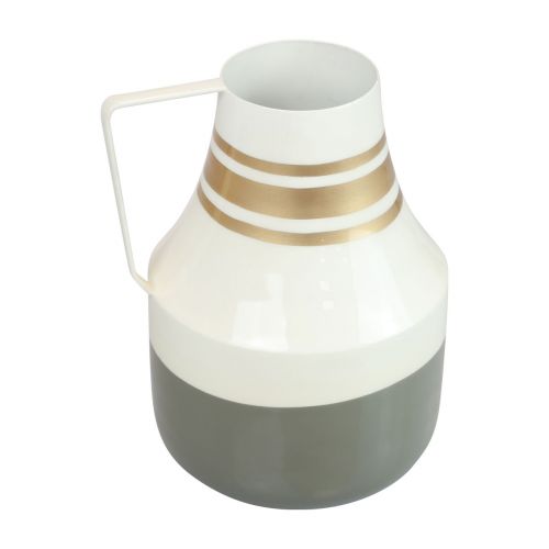 Jarro decorativo com alça de metal cinza/creme/ouro Ø17cm Alt.23cm
