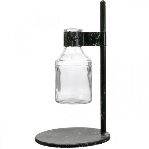 Itens Vaso decorativo garrafa de vidro decorativo com suporte de metal preto Ø13cm