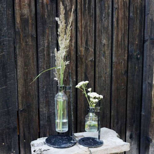 Itens Vaso decorativo garrafa de vidro decorativo com suporte de metal preto Ø13cm