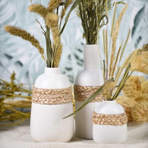 Itens Vaso de flores cerâmica branca e ervas marinhas Vaso de mesa pequeno H10.5cm