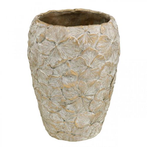 Floristik24 Vaso decorativo com motivos florais, vaso de concreto dourado com aspecto vintage Ø18cm A24cm