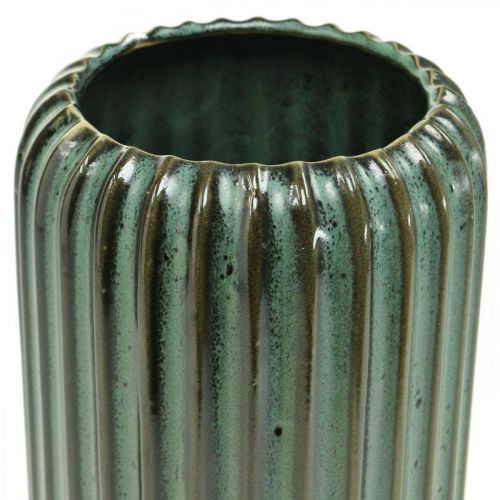 Itens Vaso de cerâmica, decoração de mesa, vaso decorativo canelado verde, castanho Ø10,5cm Alt.21,5cm