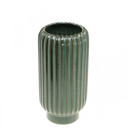 Itens Vaso de cerâmica, decoração de mesa, vaso decorativo canelado verde, castanho Ø10,5cm Alt.21,5cm