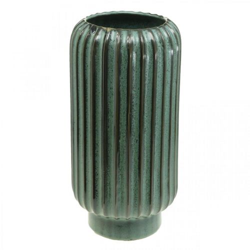 Floristik24 Vaso decorativo, arranjos de flores, decorações de mesa, vaso em cerâmica ondulada verde, castanho Ø15cm Alt.30,5cm