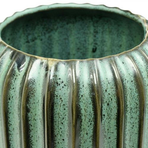 Floristik24 Vaso decorativo, arranjos de flores, decorações de mesa, vaso em cerâmica ondulada verde, castanho Ø15cm Alt.30,5cm