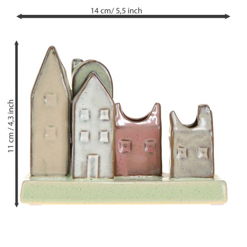 Itens Conjunto de mini vasos em formato de casinhas coloridas para decoração de mesa, 14 cm